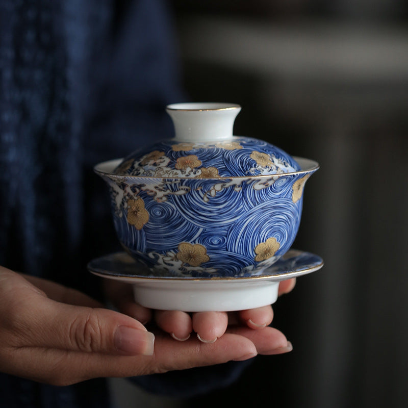 Blue Whirlpools Ceramic Gaiwan