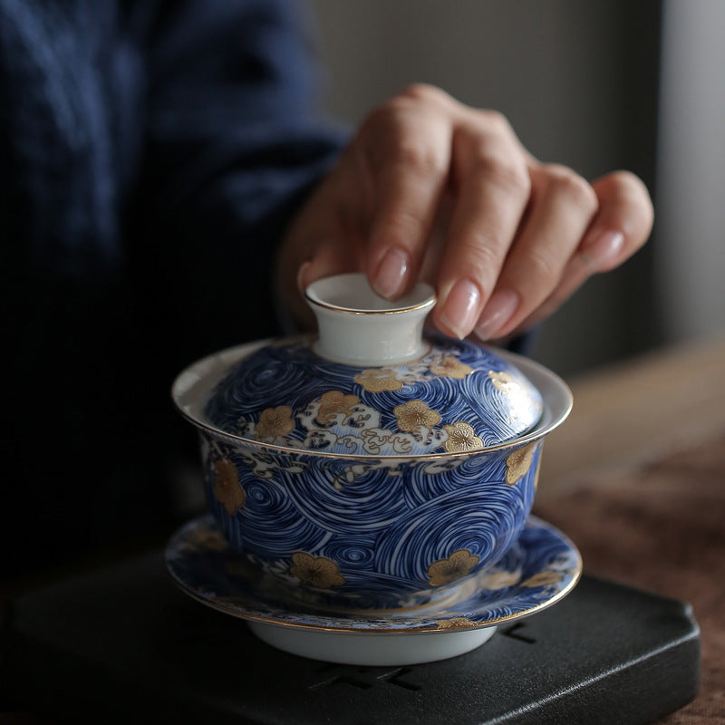 Blue Whirlpools Ceramic Gaiwan