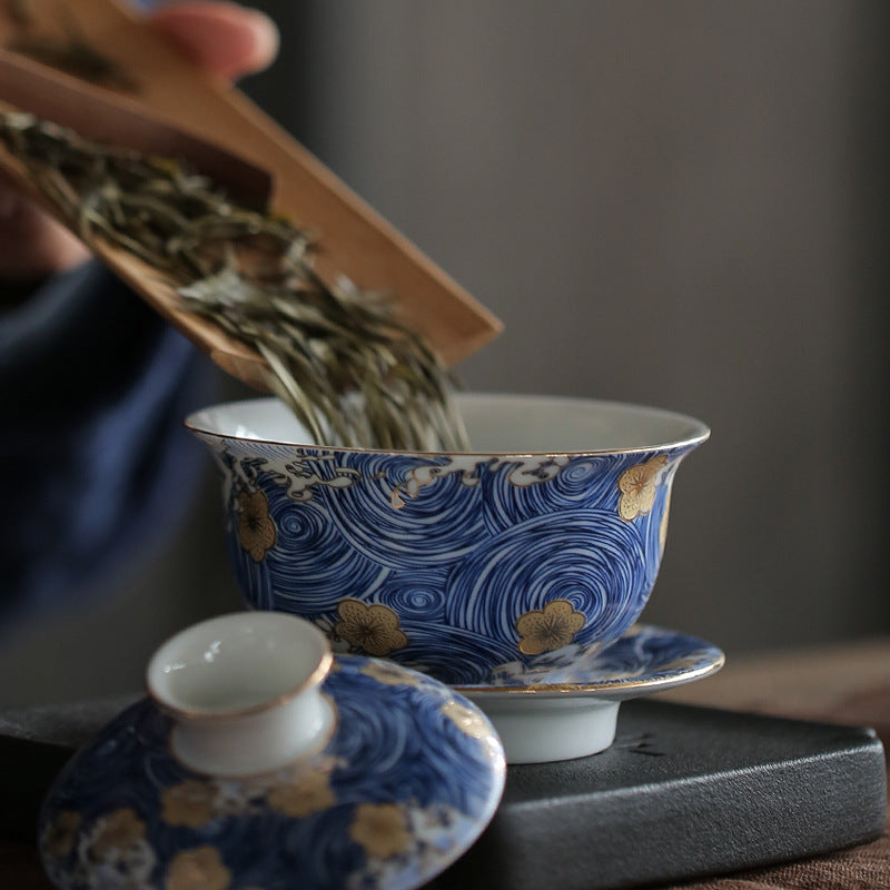 Blue Whirlpools Ceramic Gaiwan