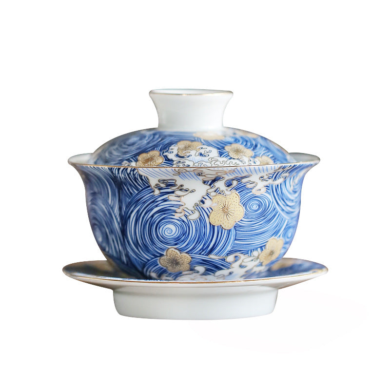 Blue Whirlpools Ceramic Gaiwan