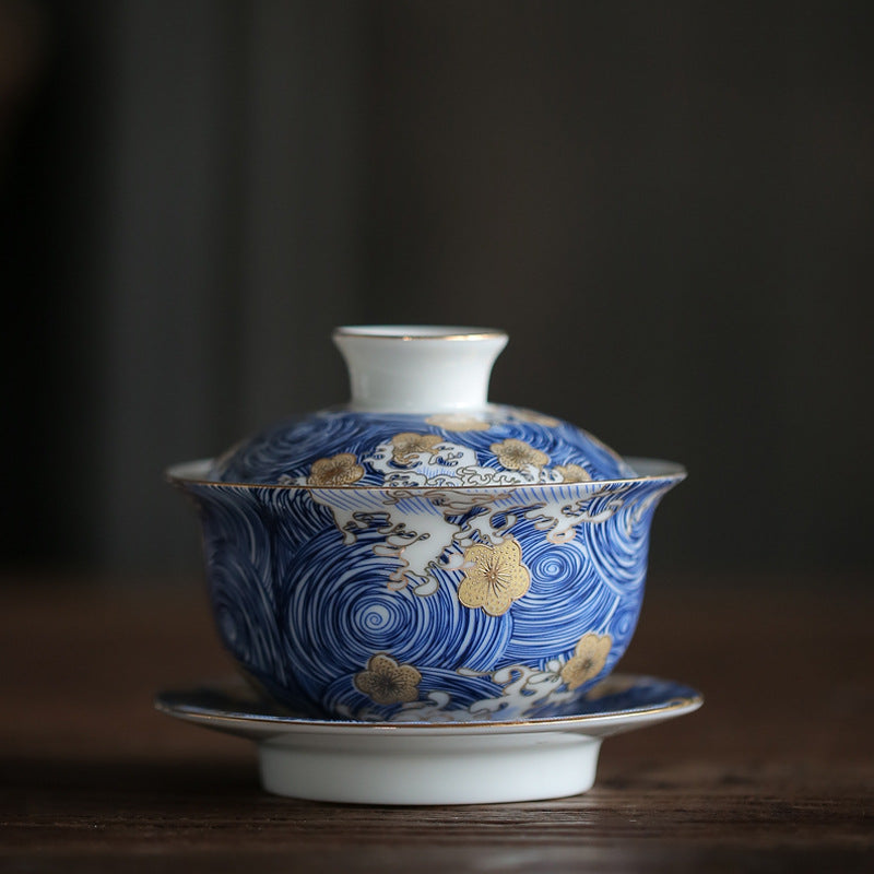 Blue Whirlpools Ceramic Gaiwan