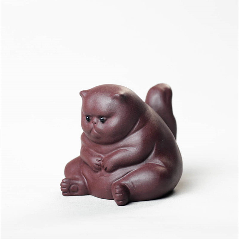 Purple Clay Fat Cat Tea Pet